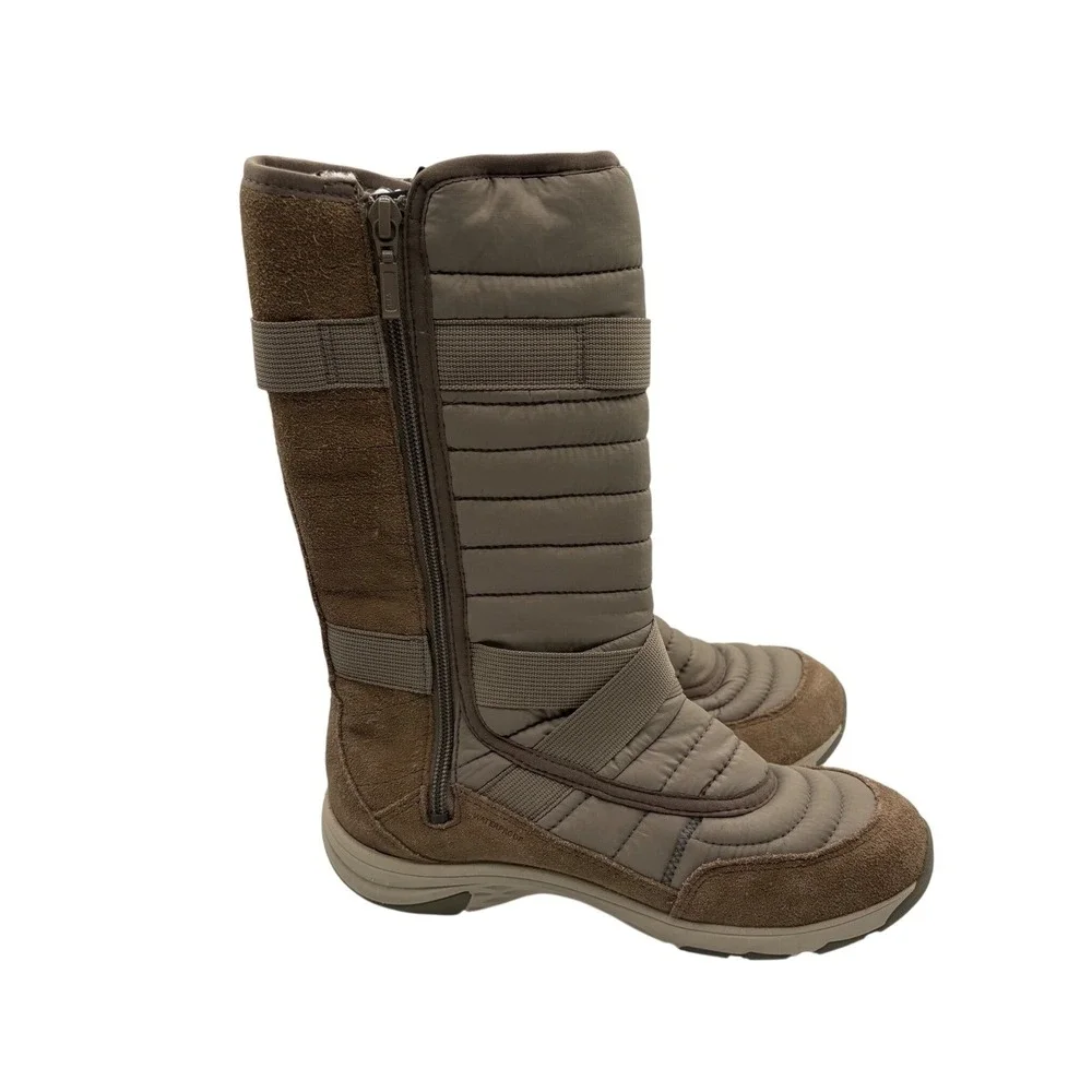 Merrell Snow Boots Womens 8 Tan Excellent Waterproof Quilted Suede Puffer Zip